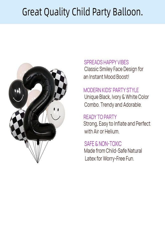 100% LIKED Two Cool Balloon Set, 40” Black Two|Black & White Smiley Face Latex |Checkered Foil for 2 Cool Birthday Decorations, Smiley Face Party Deco, Baby Shower,2nd Birthday Party Supplies - Image 5